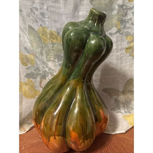 Ceramic Squash Gourd Fall Holiday Decor Autumn Thanksgiving Glazed  12”Tall 8” W - Picture 1 of 4